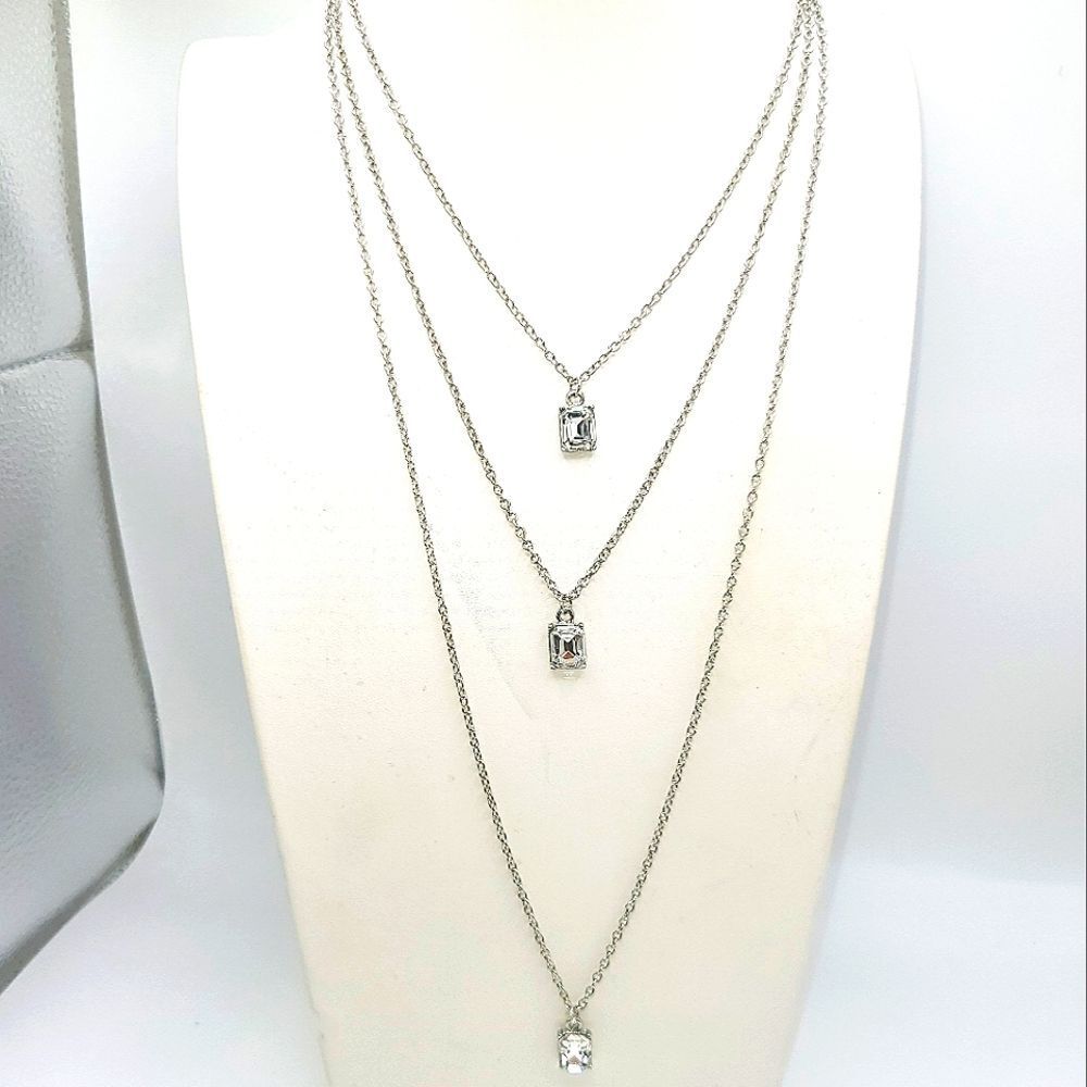 Layered Necklace Silver Toned Rhinestone Crystal